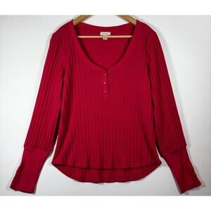 Sundance Size Medium Berry Red Button Cuff Statement Sleeve Waffle Knit Thermal